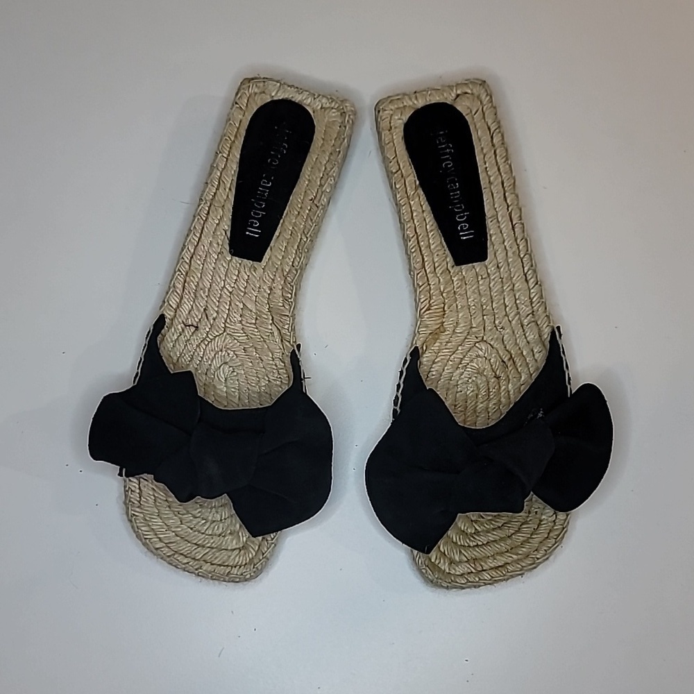 JEFFREY CAMPBELL Suede Bow Tie Slip On Sandals Flats Slippers Espridelles